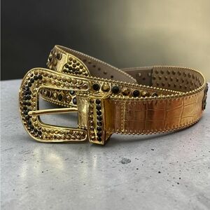 B.B. Simon Beautiful Black and Gold Rhinestone belt